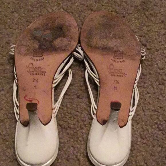 LILLY PULITZER PERFECT WHITE WOVEN LEATHER KITTEN HEEL SANDAL 7.5 M - Picture 6 of 9